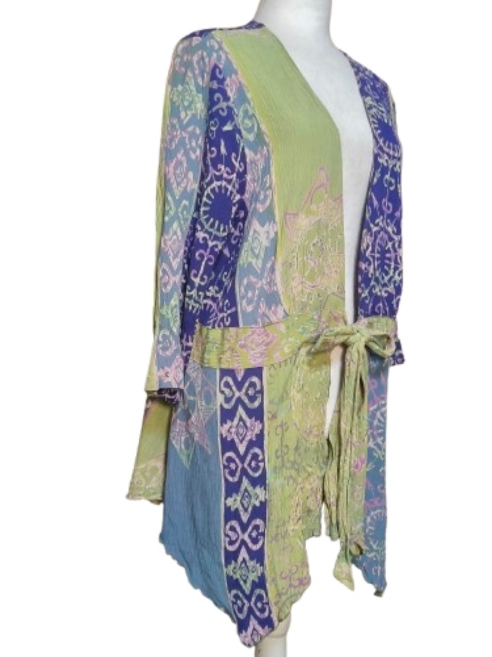 Soft Surroundings Floral Scarfed Kimono in Lime, Purple & Pink - Picture 8 of 11